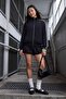 Siyah Puantiyeli Şeritli Fermuarlı Dik Yaka Oversize Örme Hırka/Sweatshirt TWOAW27SW00058 - 3