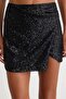 Black Glitter Slit Detailed Mini Sequin Skirt Tpraw27Et00001 - 3