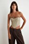 Beige Brown Contrast Detailed Underwire Fitted Slim Fit Bustier Tpraw27Bs00027