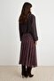 Kahverengi Midi Büzgü/Drape Detaylı Boho/Boho Chic Basklılı Tül Esnek Örme Etek TWOAW26ET00122 - 4