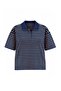 Lacivert Çizgili Oversize Kalıp Polo Yaka Dokuma Detaylı Tok İnterlok Örme T-Shirt TWOSS26TS00030 - 5