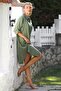 Khaki Shirt Collar Buttoned Long Sleeve Pocket Peacock Embroidered Cotton Woven Casual Dress