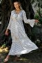 India Cream V-Neck Lined Woven Casual Dress with Ruffles on Sleeves and Hem and Sequin Appliques - 3
