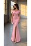 Crepe Fabric Short Sleeve Boat Neck Slit Detail Maxi Evening Dress 582904 POWDER