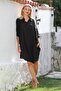 Black Shirt Collar Buttoned Long Sleeve Pocket Eyelet Embroidery Cotton Woven Casual Dress - 3