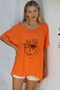 Orange Pool Collar Short Sleeve Embroidered Woven Casual Cotton Blouse - 3