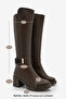 Women's Round Toe Metal Accessory Detailed Thick Heeled Boots Virena Brown - 8