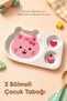 3-Compartment Animal Patterned Melamine Children's Plate - Extra Durable Bpa Free Feeding Plate - Pink Cat