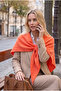 Women's Yumoş Knitwear Orange Shawl Triangle Poncho 32026 - 2
