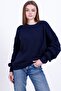 Navy Blue Oversized Crew Neck Women's Knitwear Sweater - 5