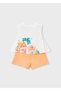 Girl's Sleeveless Tassel Detailed 2-Piece Top-Shorts Set 3228 Orange - 2