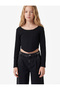 Cotton Long Sleeve Boat Neck Crop T-Shirt - 2