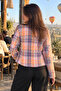 Women's Yellow-Fuchsia Double-Breasted Collar Tweed Crop Jacket Arm-24K001014 - 2