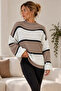 Brown and White Striped Half Fisherman Women's Oversize Sweater - 6