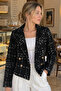 Women's Black Double Breasted Collar Tweed Crop Jacket ARM-24K001014