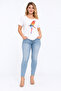 Women's Plus Size White Cotton Fabric Front Printed Blouse 65n36938