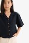 100% Cotton Cropped Fit Linen Short Sleeve Shirt Girls D7638A825Sm - 4