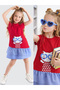 Cat Ruffled Red Girls' Summer Dress