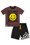 Boy's Suit Smiling Face Printed 100% Cotton T-Shirt Black Shorts Summer Set - 4