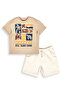 Boy's Summer Set Printed 100% Cotton T-Shirt Striped Woven Shorts Summer Set - 4