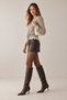 Women's Beige Crew Neck Cardigan with Drawstring Waist and Lace Detail - 4