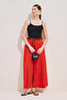 Linen Blend Wide Pleated Pants Red - 2