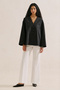 Poplin Wide Sleeves V-Neck Shirt Black - 2