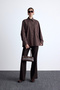 Pi̇le detail o Oversized shirt brown