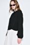 Muslin Balloon Sleeve Short Bluz Black