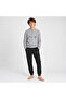 Young Men's Cotton Collared Buttoned Pocketed Gift Gray Melange Color Bottom Top Pajama Set Al009 V1 Bb2 - 4