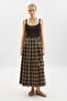 Plied Belted Plaid Skirt Brown