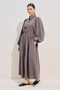 Draped Waist Adjustable Balloon Sleeve Dress Gülkurusu - 5