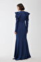 Shoulder Drape Detail Evening Dress Night Blue - 6