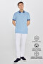 Men's Light Blue Slim Fit Slim Fit 100% Cotton Non-Curling Polo Collar T-Shirt - 2