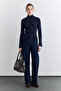 Cardigan with Cross Closure Navy Blue