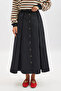Lula Buttoned Skirt with Pleat Detail Navy Blue - 4