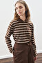 Polo Neck Striped T-Shirt Brown - 4