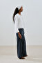 Striped Waist Elastic Trousers Navy Blue - 3