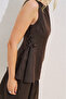 Linen Sleeveless Blouse with Binding Details Brown - 4
