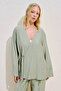 Textured Tie-Up Kimono Blouse Green