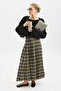 Plied Belted Plaid Skirt Camel