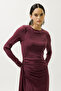 Tie Detail Evening Dress Bordo - 5
