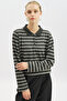 Polo Neck Striped T-Shirt Anthracite - 4