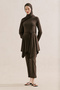 Asymmetric Skirted Turkish Swimsuit Set Brown - 2