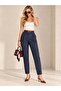 Navy Blue Belted Pleated Carrot Pants - 4