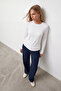 Women's White Crew Neck Basic Blouse Alc-X14389 - 5