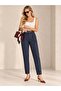 Navy Blue Belted Pleated Carrot Pants - 5