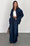 Women's Dark Blue Oversize Pocketed Buttoned 100% Tencel Denim Shirt (Order 2 Sizes Smaller) Sofi̇a-6004 - 3