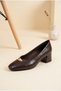Women's Blunt Toe Metal Accessory Low Thick Heeled Shoes Comfortable Sole Classic Office and Daily Ballet Flats - 3