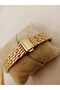 Minimal Square Design with Stones, Gold Color Case, Gold Color Dial, Clip-On Opening and Closing Strap - 2